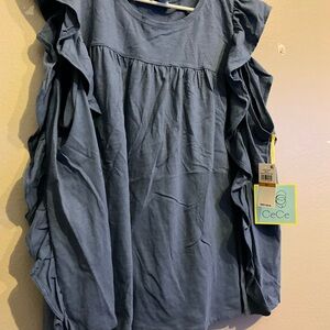 CeCe Women's Blue Ruffle Sleeve Top